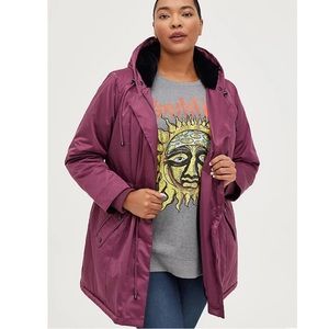 Torrid Fur-Lined Parka Nylon Hooded Faux Fur Trim Purple NWT